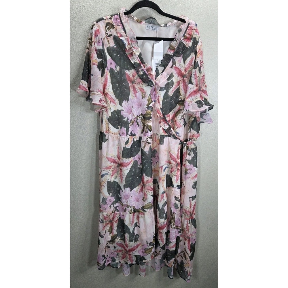 Estelle Leonie Lily Dress 3X 22W Floral Wrap Midi‎ NWT Plus Size $129